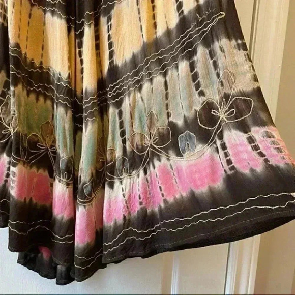 Summer Dress A-Line  Midi Length Tunic Umbrella Sundress Brown Pink Green Medium - Picture 9 of 16